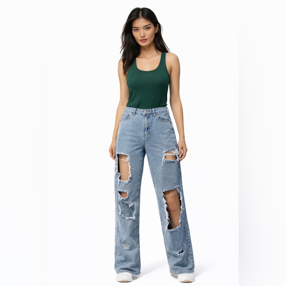Straight Leg Distressed Jeans